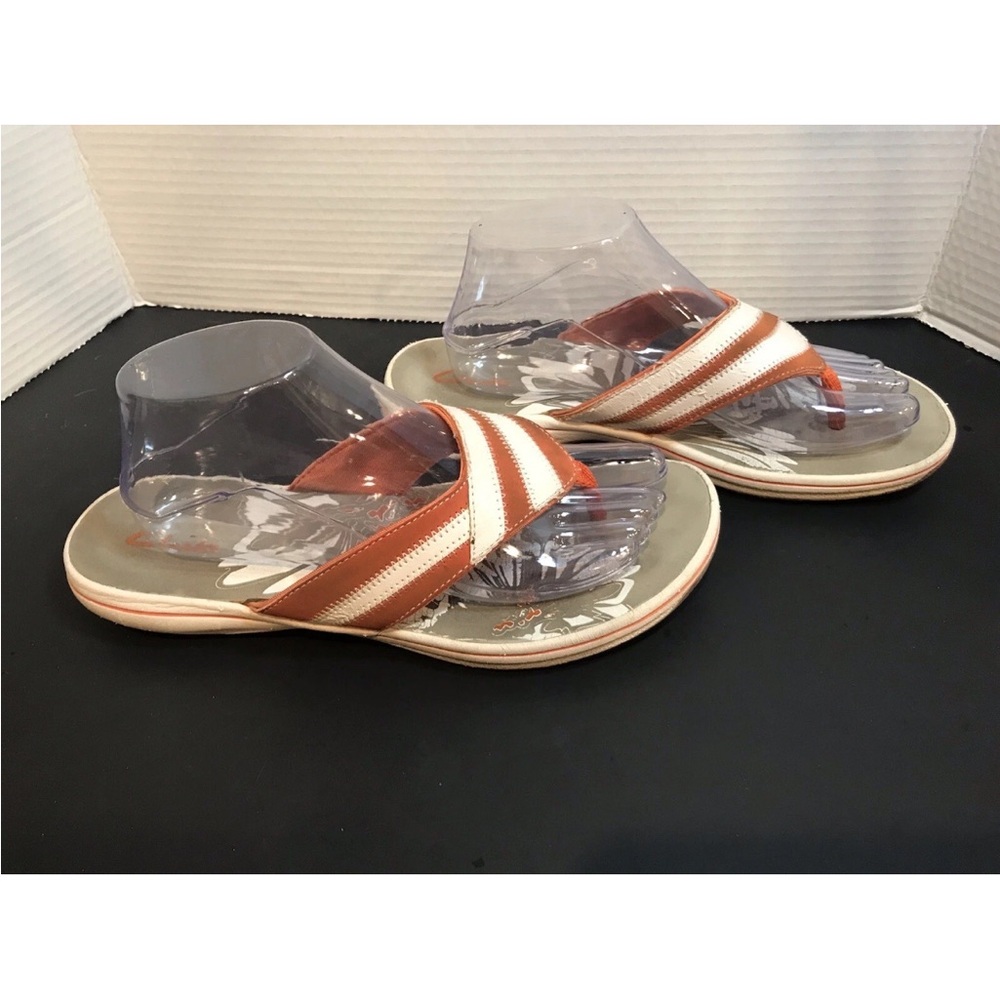 Womens Clark’s Sandals White Orange Stripe Size 9M